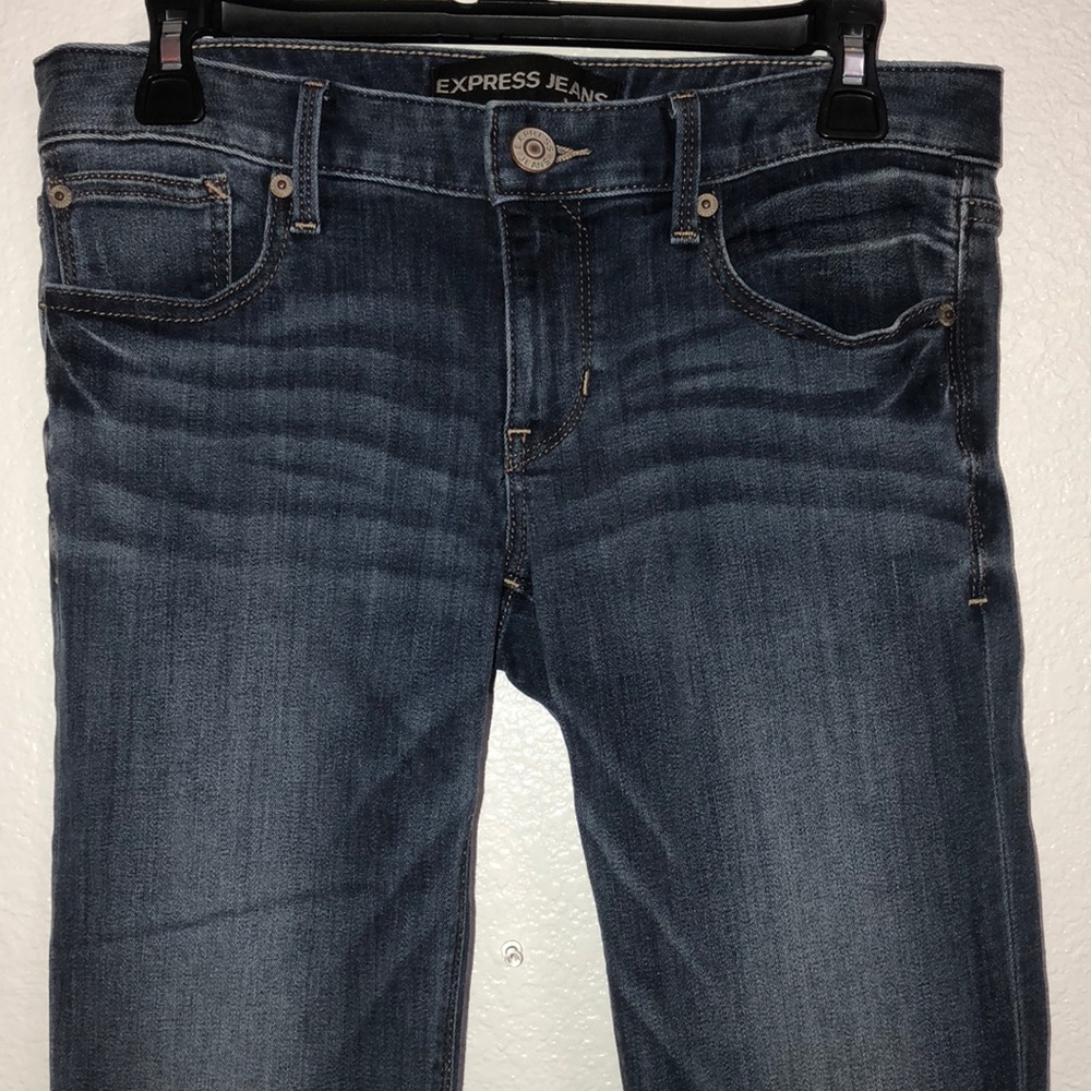 Express jeans, stretchy blue flare